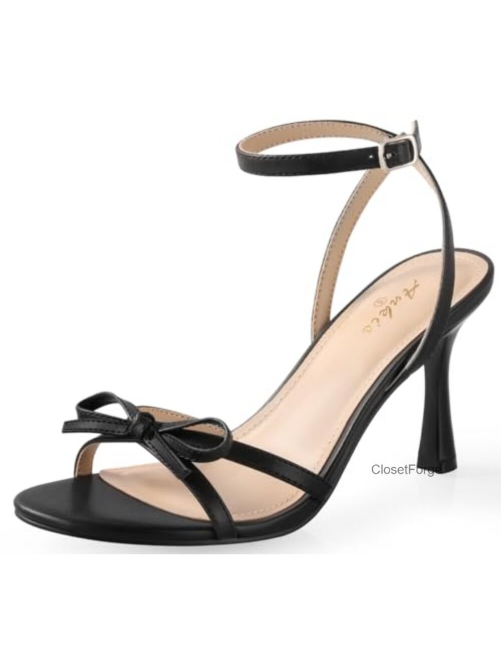 Faux Leather Bow Kitten Heel Sandals Ankle Strap Wedding Dress Heels